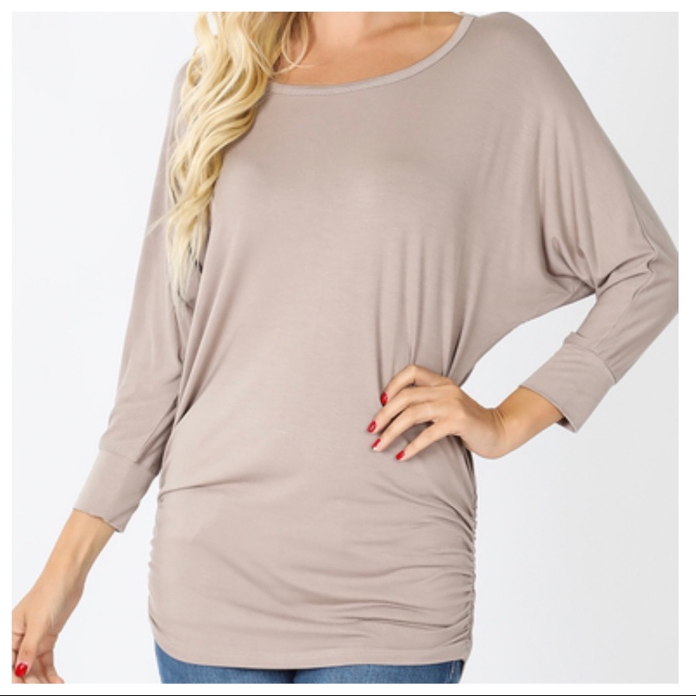CREAM DOLMAN BOATNECK 3/4 SLEEVES TUNIC TOP - Picture 5 of 11